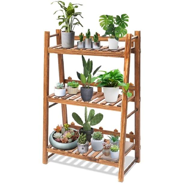 Plant Stand, 3 Tier Folding Wooden Plant Stand for Indoor